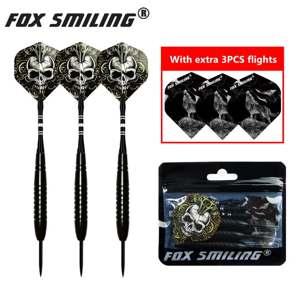 3PCS 23g Professional Steel Tip Darts With Aluminum Shaft Fox Smiling Good Qualtiy Nice Flights Black Barrel Darts Gift image 4