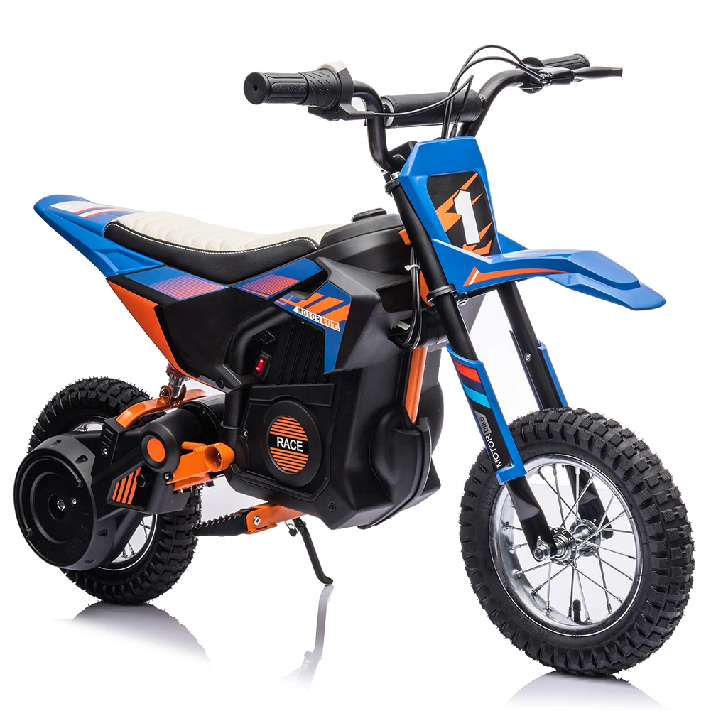 24V 7Ah Electric Motocross Bike 13.6mph Fast Speed, 250W Strong Motor Car Chain Drive Leather Seat, Disc Brake Air-Filled Tires