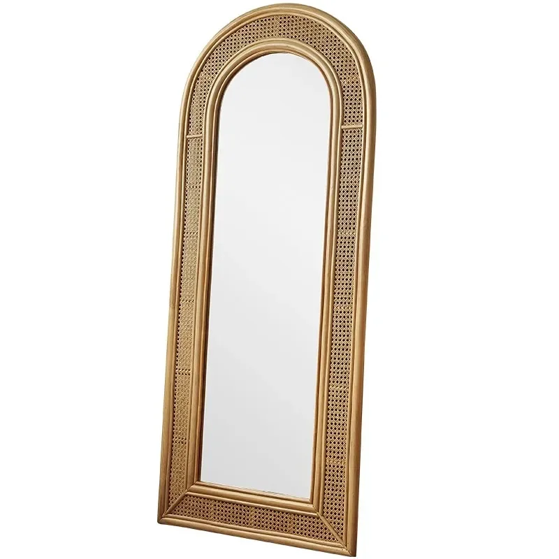 Special retro design, natural plant vines, arched floor mirror, elegant and simple home decoration full-length mirror