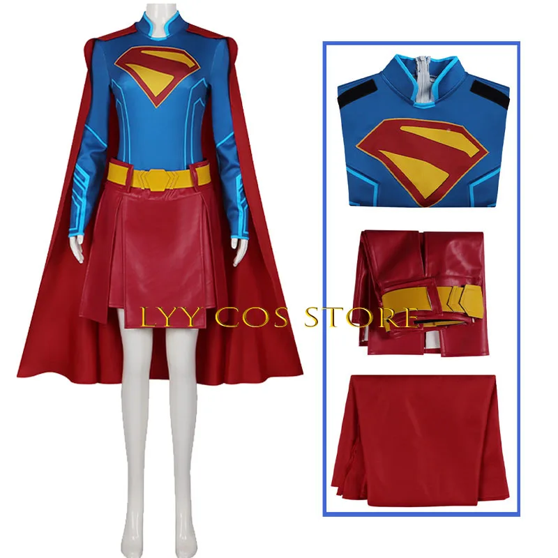 

2025 Anime Cosplay Super Cosplay Costume Woman Girl Super Hero Superwomen Costume Top SKIRTS Cloak Outfit Suit Party Halloween