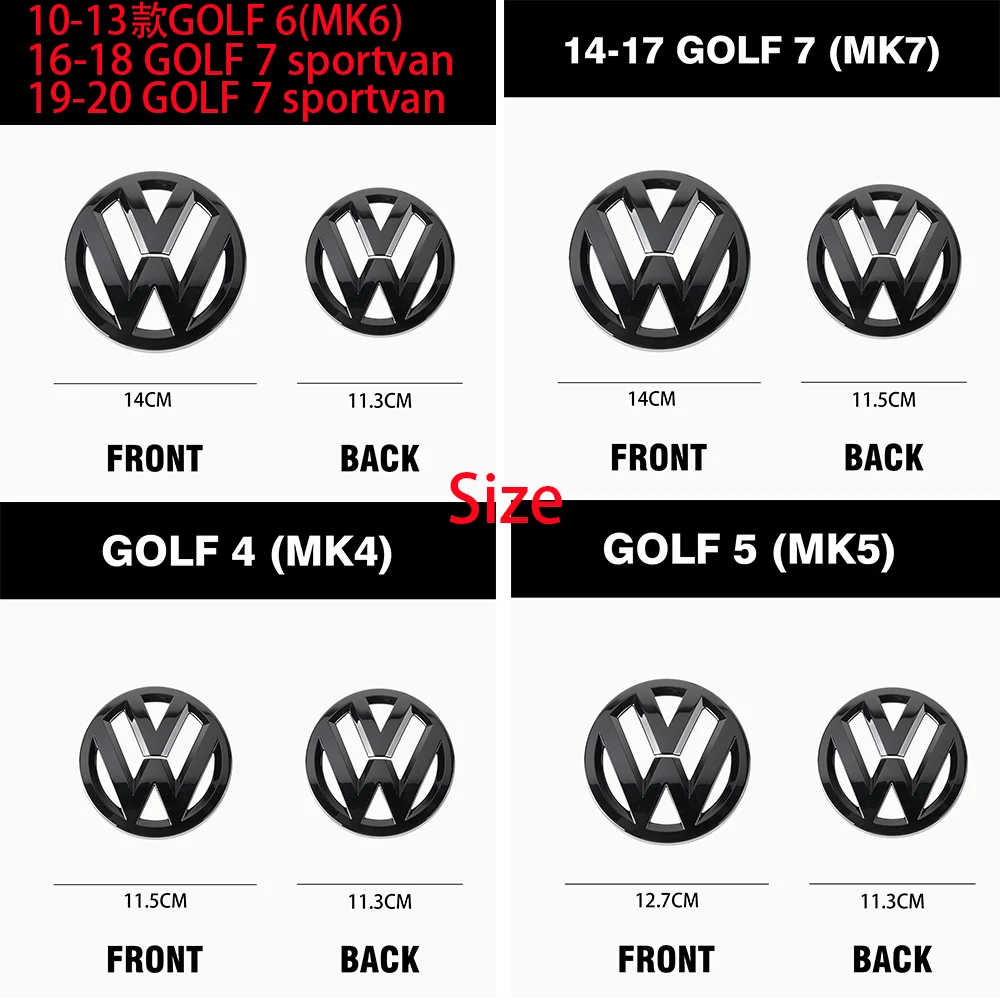 1set Glossy/Matte/Carbon fiber Black Car Front Grill Badge Emblem Stickers Car Logo Accessories For VW Golf 4 5 7(MK7) sportvan