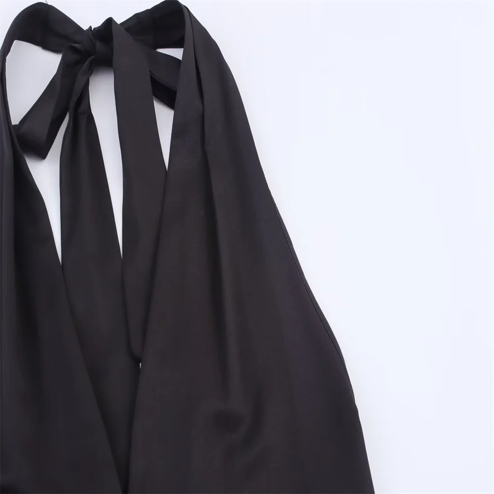 New women's European and American style bow decoration hanging neck MIDI dress