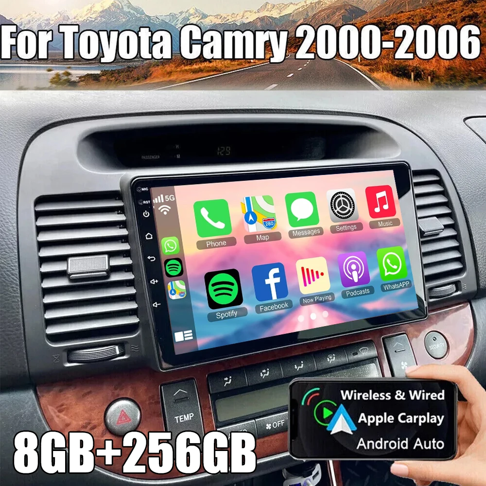 

Автомагнитола Android 15 с CarPlay и GPS-навигацией для Toyota Camry 2000-2006 годов, 4G+WiFi, поддержка CarPlay Auto