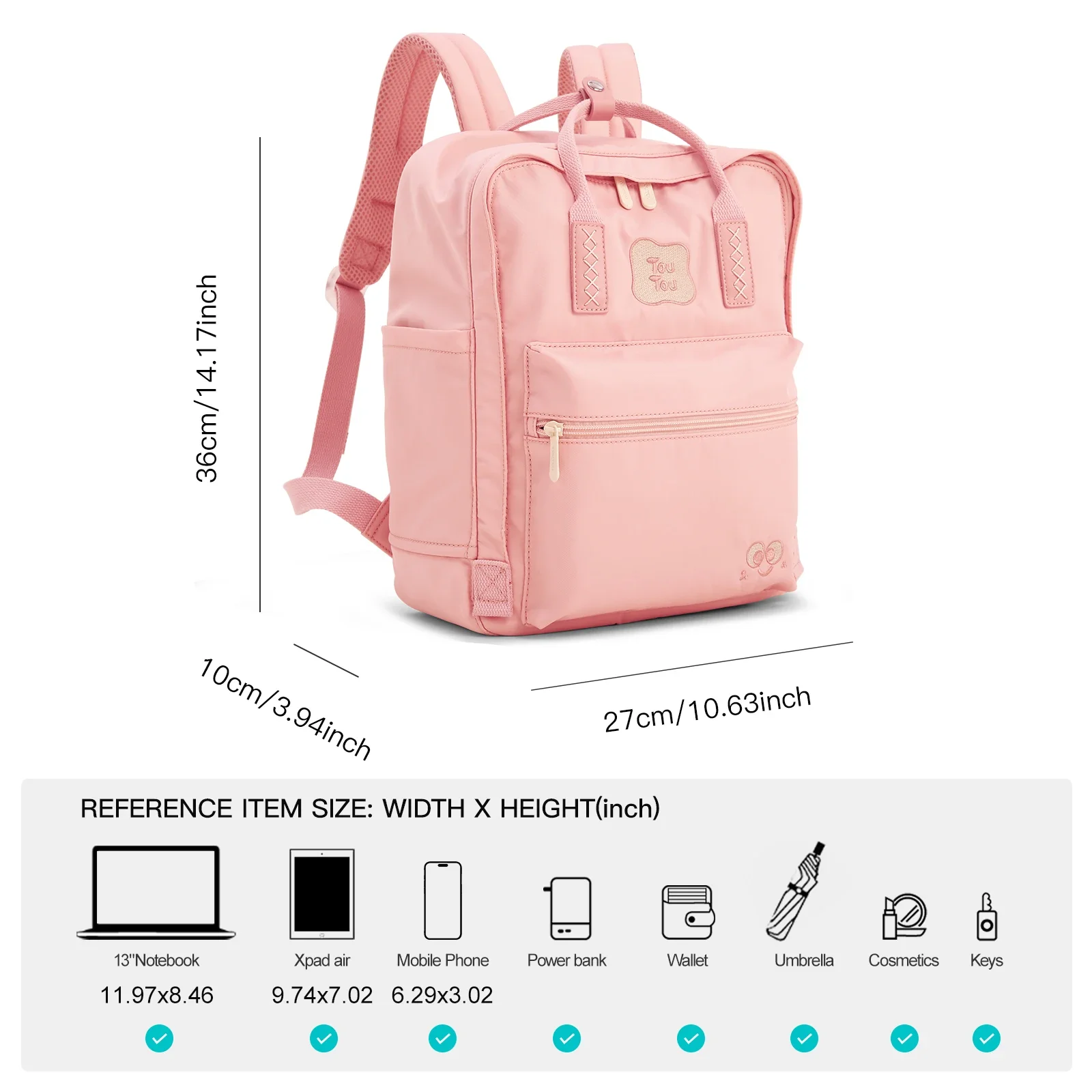 TOUTOU Women Backpacks for Students Large Capacity Bag for Book Storage Pink Cute Zipper Bag Travel Hiking Bag Female Cosmetics