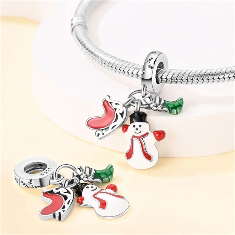 Fit Pandora Original Bracelet Charm 925 Sterling Silver Romantic Snowman Sled Snow Boots DIY Jewelry Making for Winter