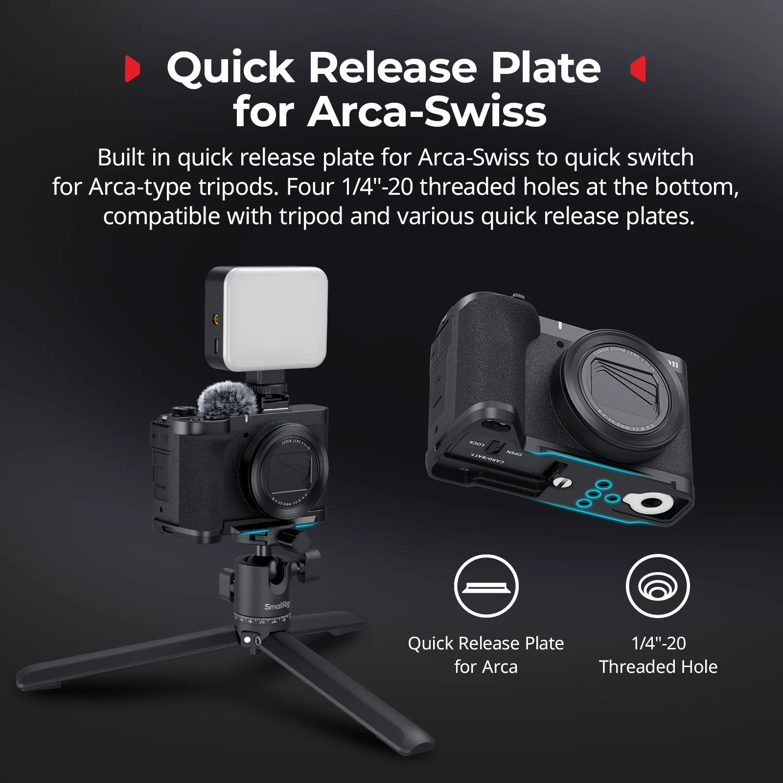 SmallRig L-Shaped Mount Plate with Handle for Canon PowerShot V1, w Furry Windscreen Cold Shoe w Arca-Swiss Quick Release Plate 썸네일 5
