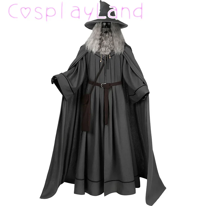 New Arrival Rings Gandalf Cosplay Costume Grey Costumes with Hat Wig Comic Con Outfit Custom Size Halloween Costume Men Suit view 6