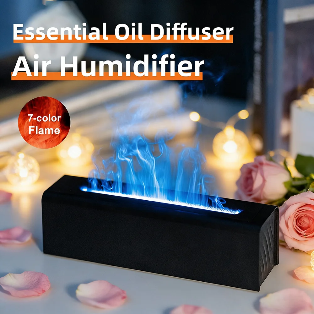 

New Flame Aroma Diffuser & Air Humidifier, 7 Color Light Effects, 3 Timer Settings, Ideal for Office Home Essential Oil Diffuser