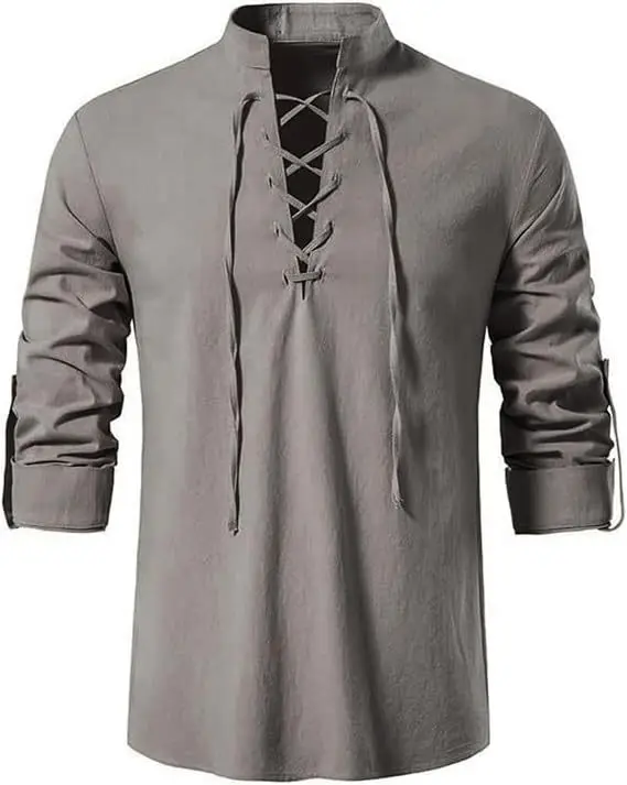 Heren piraat shirt Viking Retro Renaissance middeleeuwse gotische Victoriaanse Halloween kostuum casual katoen linnen Lace Up hippie shirts