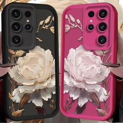 Fashion Metal Lotus Phone Case for Samsung Galaxy S25 S24 S23 Ultra S22 S21 Plus FE 5G A54 A34 A14 A73 A53 A33 5G Silicone Cover