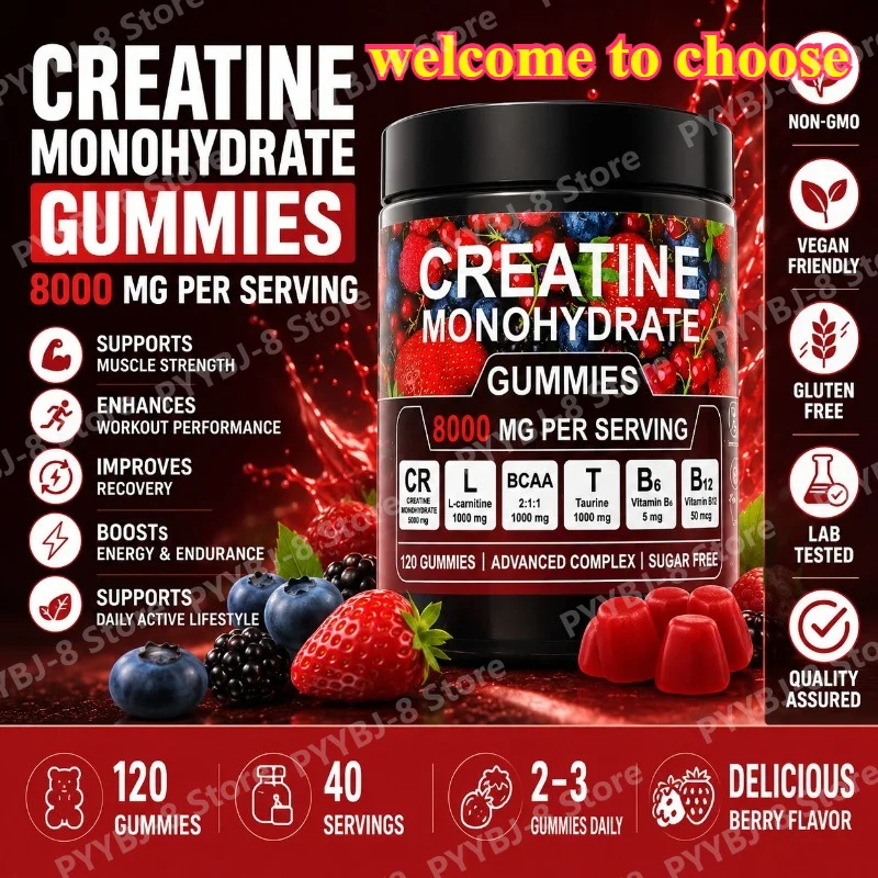 Creatine Gummies 120 Count Daily Exercise Muscle Support and Energy Recovery with L-Carnitine Taurine & VitaminB6+B12 Sugar Free