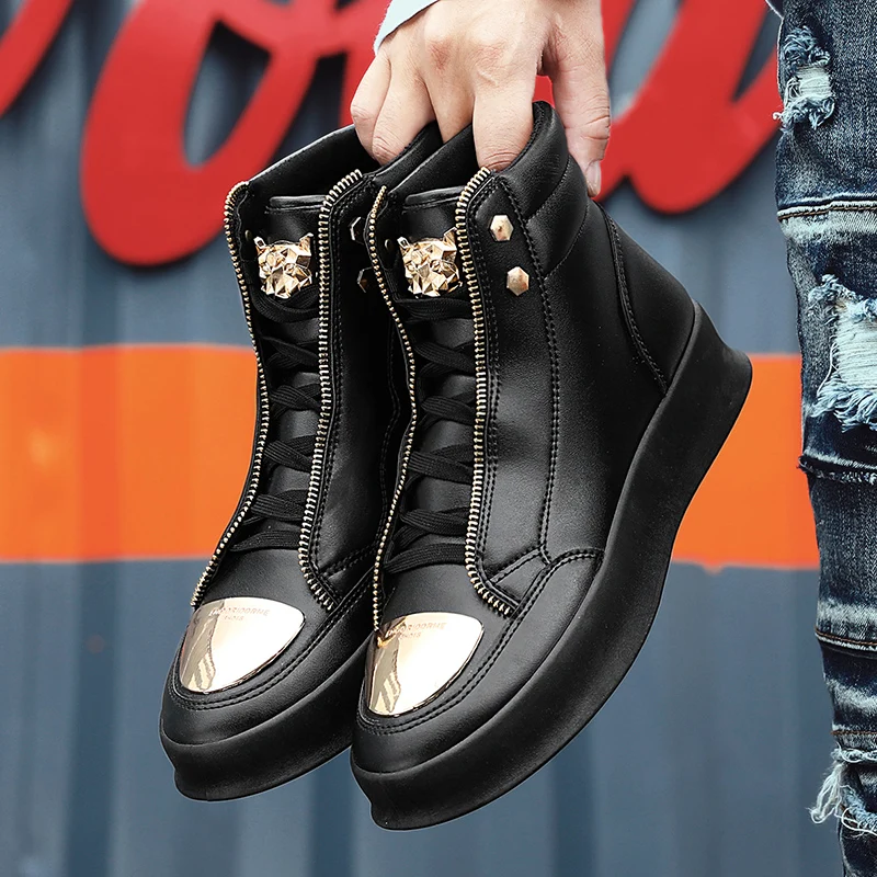 

Men's Round-toed Large-sized High-top Boots Fashionable and Trendy Brand Street Style Motorcycle and Riding Workwear Boots