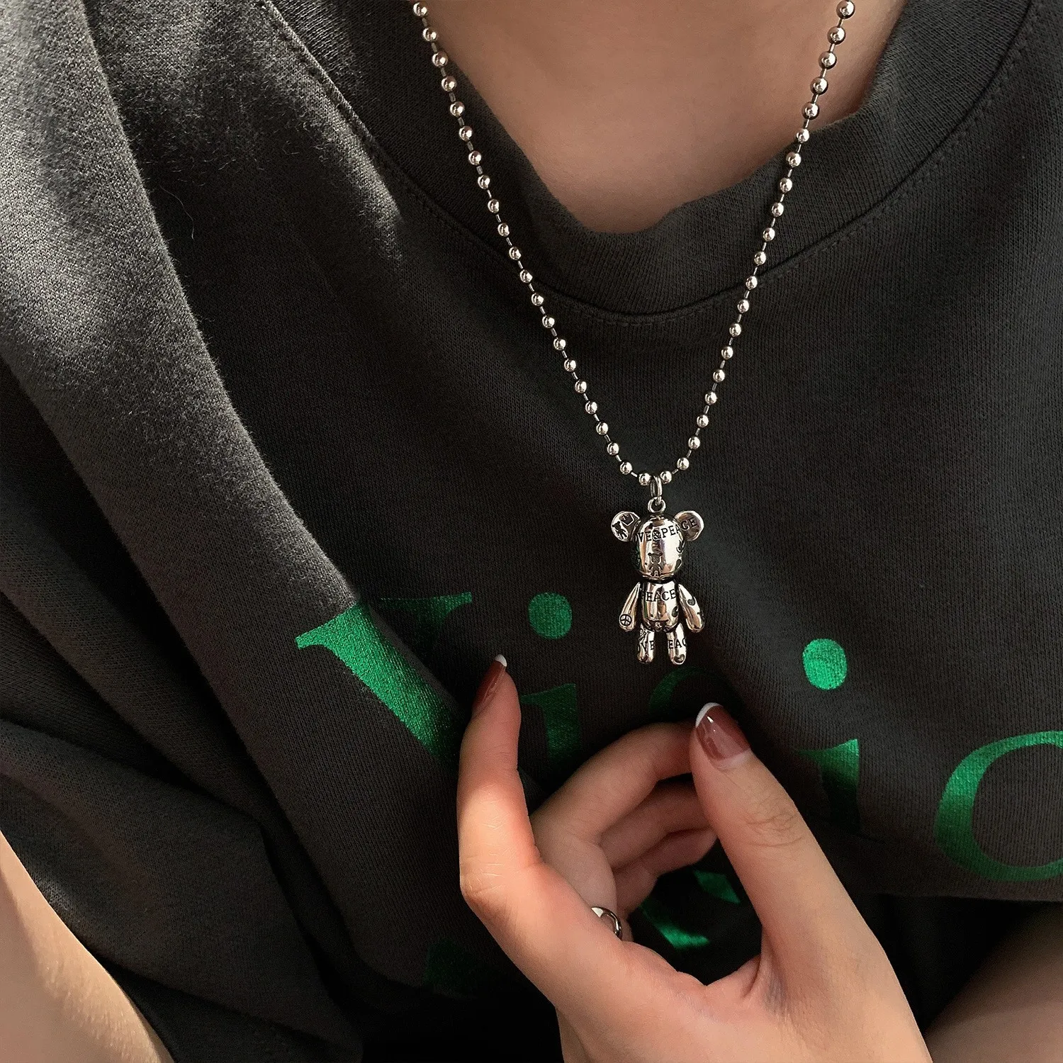 Silver Vintage Bear Choker Necklace For Women Wide Fine Jewelry Wedding Party Birthday Gift