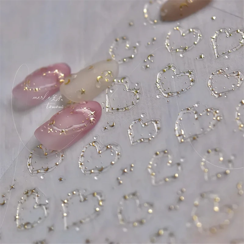 

1 шт. блестящие самоклеящиеся наклейки для ногтей с эффектом желе, французский дизайн, ледяные кристаллы, звезды, сердечки, для самостоятельного декорирования ногтей, на День святого Валентина