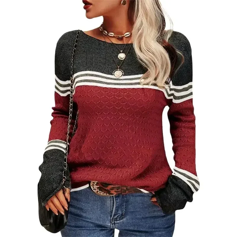 Autumn Winter New Color Blocking Sweater Women O Neck Pullover Long Sleeve Knitted Tops Female Daily Comfortable Casual Jumpers