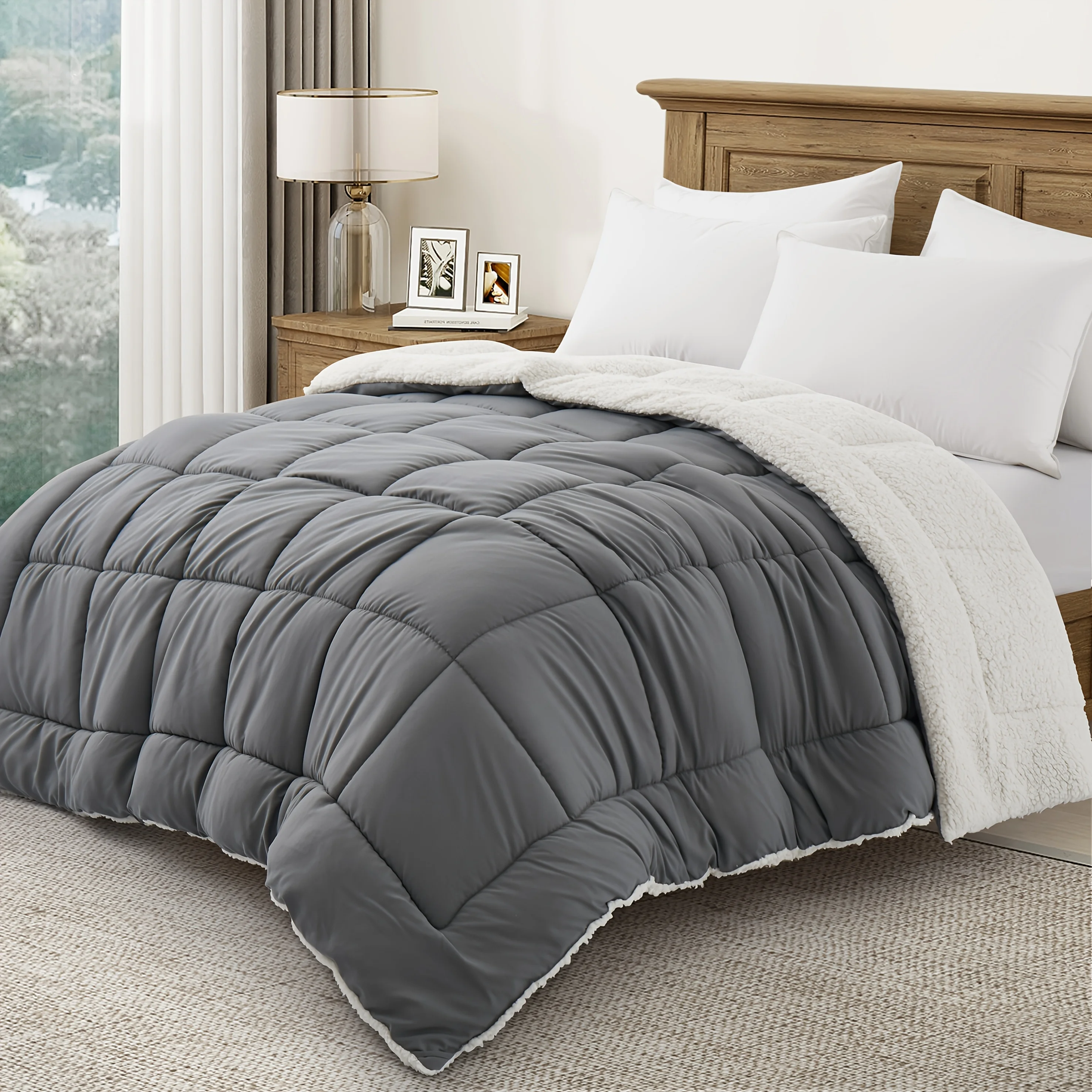WQSPRINGDouble‑Sided Flannel Fleece Comforter, Comfortable Warmth Bedding Quilt, Wrinkle & Shrink Resistant Home Bed Quilt