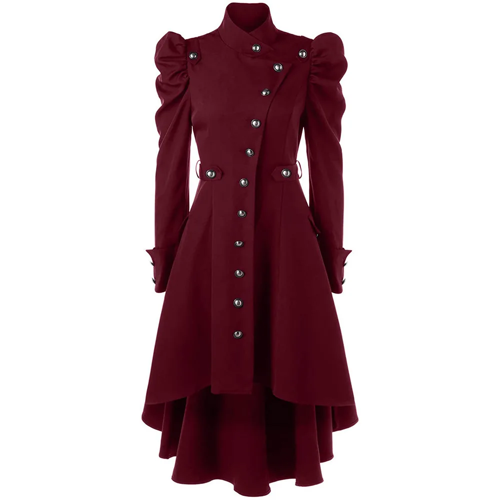 Middeleeuwse retro op maat gemaakte opstaande kraag Briti Sle damesjas lange jas slim fit faionable lentecollectie