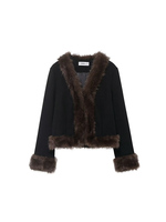 European-style new women's fashionable and versatile elegant fur-trimmed coat with a fitted waist and fur collar.