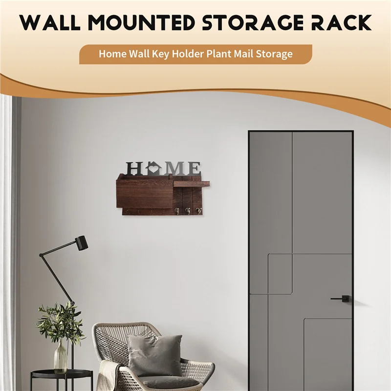 

ALIM-Wooden Wall Mounted Storage Rack Wall Key Holder Home Wall Key Holder Plant Mail Storage