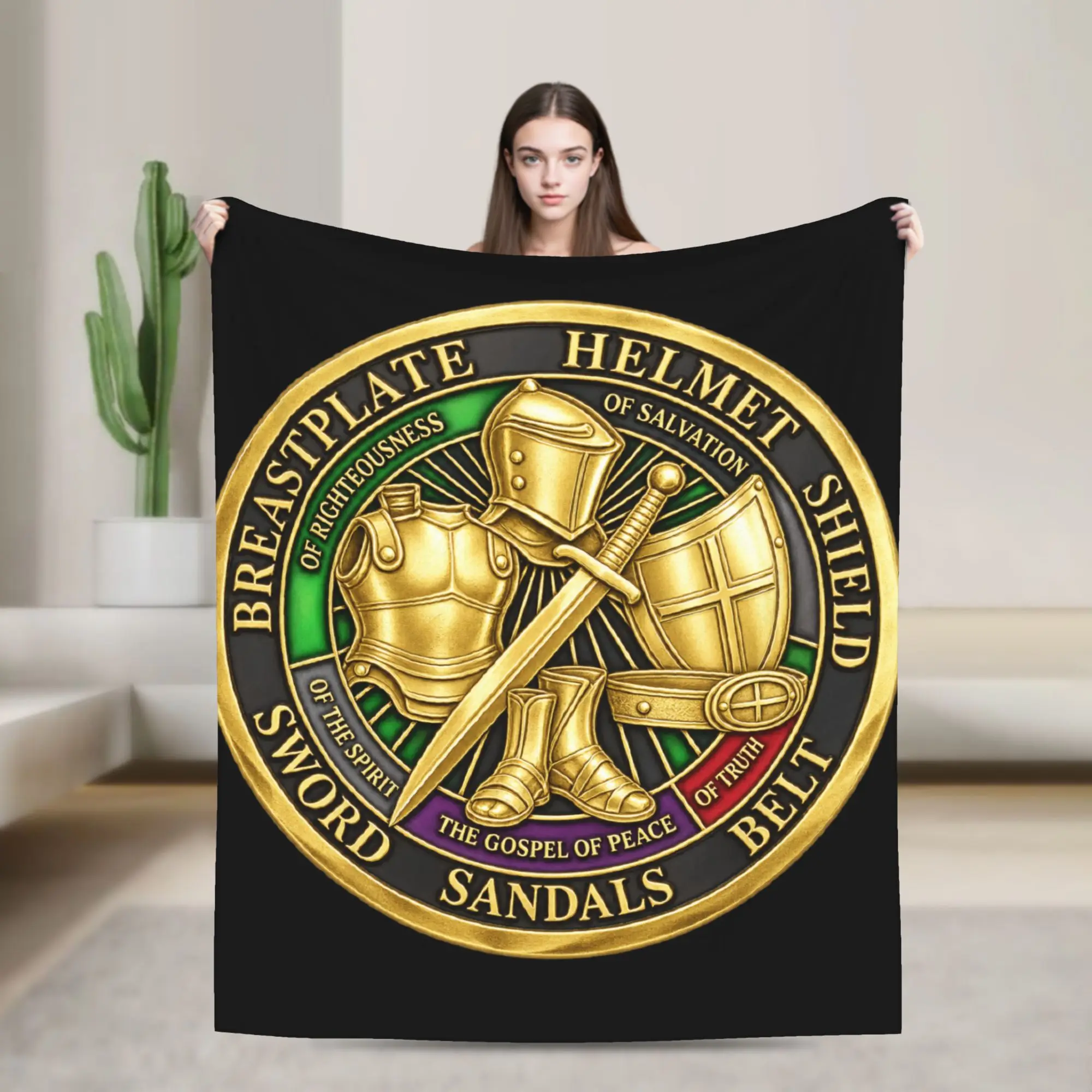Put on The Whole Armor of God Soft Blanket  Girls Boys Plush Bedding Throws Pattern Living Room Flannel Bedspread Sofa Bed Cover