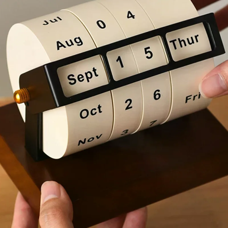 

Hot Sale 2025 Calendar Rotary Perpetual Desk Calendar Wooden Wheeling Calendar Month Week Day Date Display For Home Office Reusa