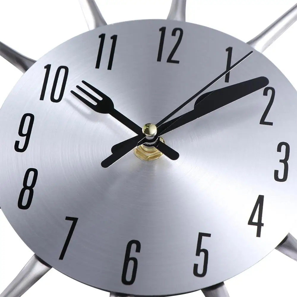 Reloj  Pared 3D con Diseño  Cuchara y Tenedor, Decoración Morna para el Hogar, Reloj Metálico Creativo, Silencioso y Decor