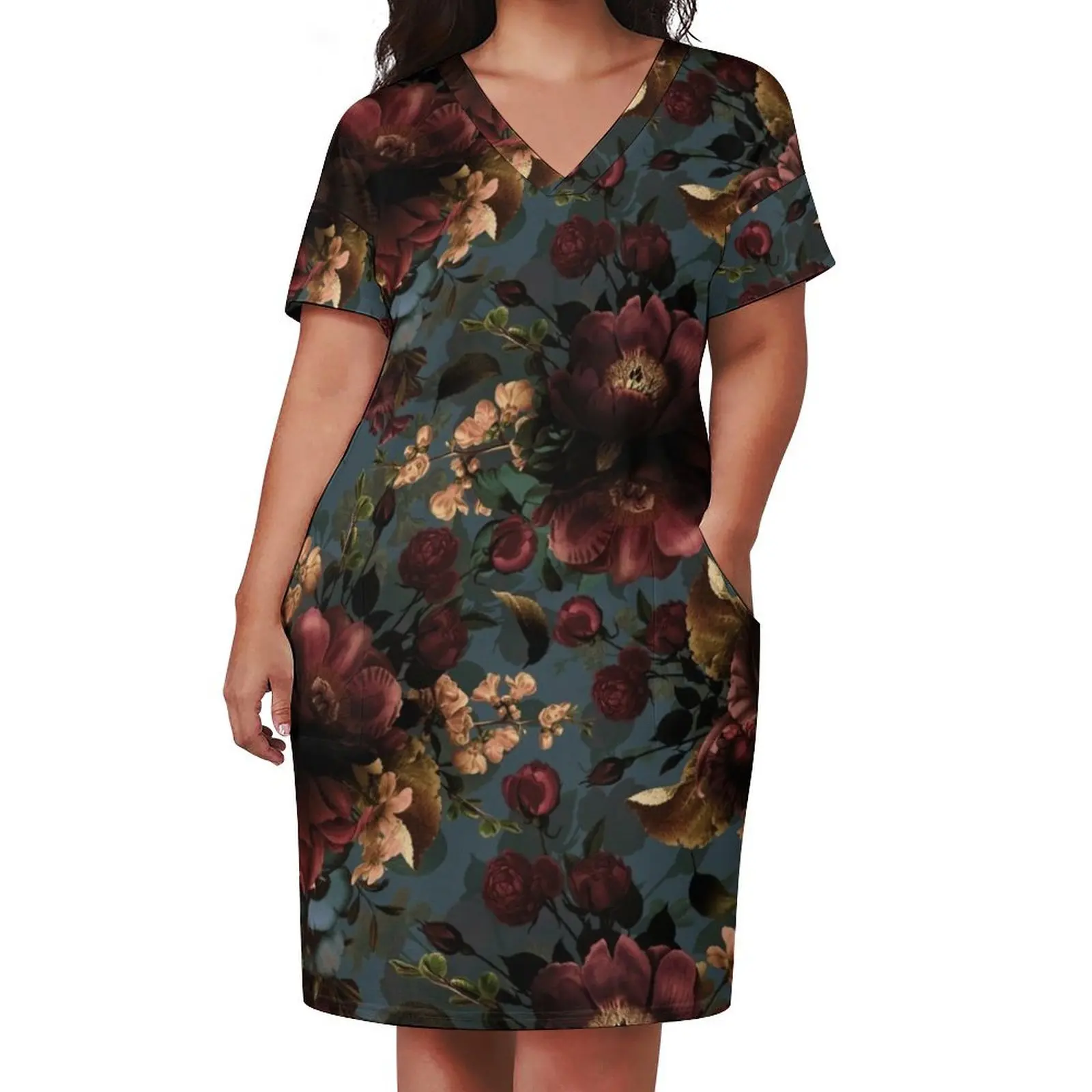 Moody florals - Mystic Botanical Night Garden 10 Loose Pocket Dress Women