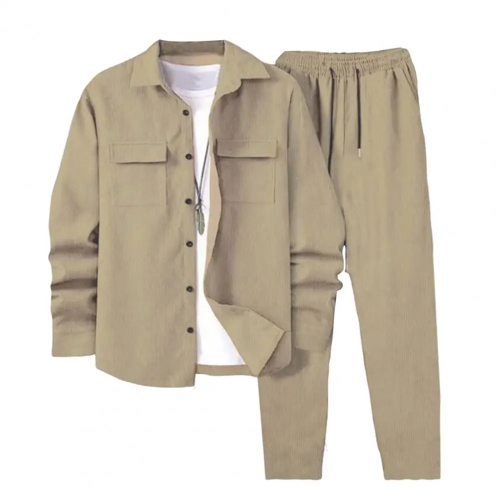 Spring And Autumn New Corduroy Men's Casual Slim-fit Hooded Long-sleeved Cardigan Matching Color Fashion High Quality Tracksuit