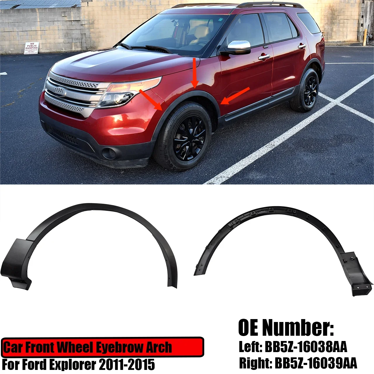 For Ford Explorer 2011-2015 Car Front Wheel Arch Molding Eyebrow Trim BB5Z-16038AA BB5Z-16039AA Replacement Accessories