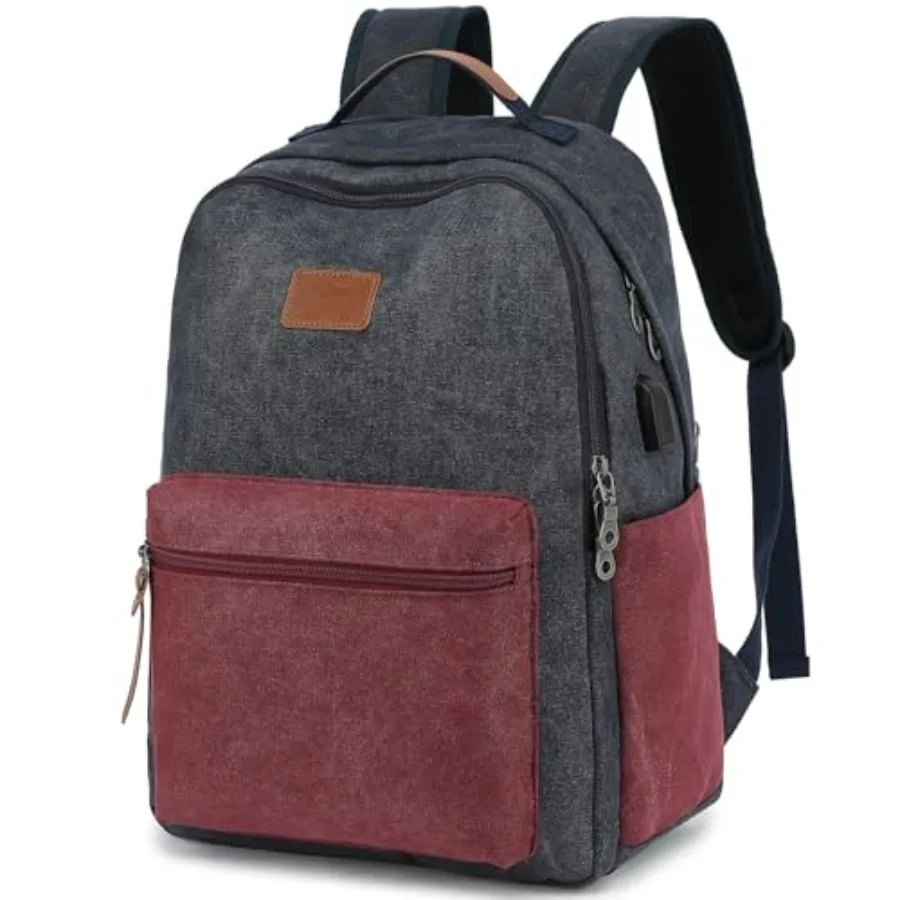 

Waterproof Canvas Backpack, Laptop Backpack with USB Charging Port, Vintage Backpack for College Students, Casual Daypack for M