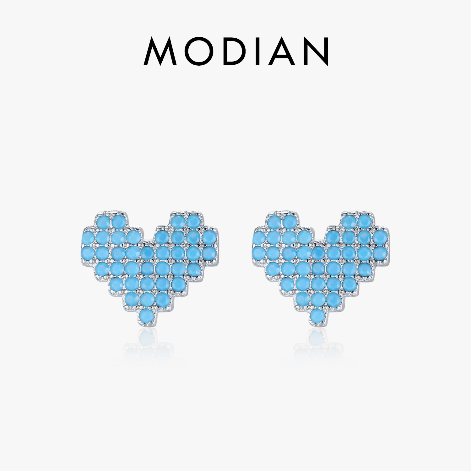 

Modian 925 Sterling Silver Vintage Turquoise Stud Earrings for Women Romantic Heart Ear Studs Hypoallergenic Fine Jewelry