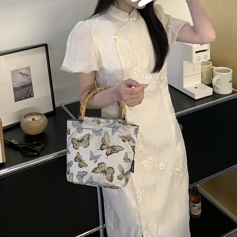 

Chinese Style Bamboo Embroidery Tote Bag For Woman Fashion Luxury Design Top Handle Handbag Lightweight Unique Satchel