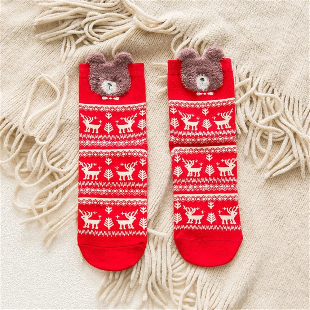 3 Paare/los frauen Casual Winter Weihnachten Socken Deer Fuchs Bär Hund Elch Baumwolle Cartoon Warme Weiche Sokken Weihnachten Geschenk dropship – Detail 15