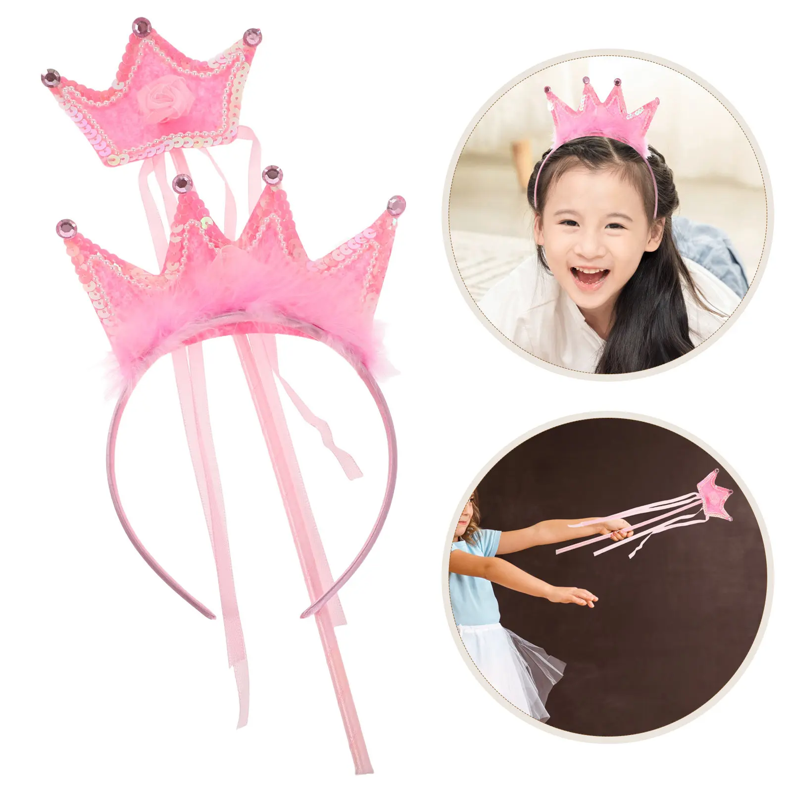 

Набор из короны и волшебной палочки для девочек: яркая тиара-повязка для костюмированных вечеринок, ролевых игр, праздничных торжеств и веселья