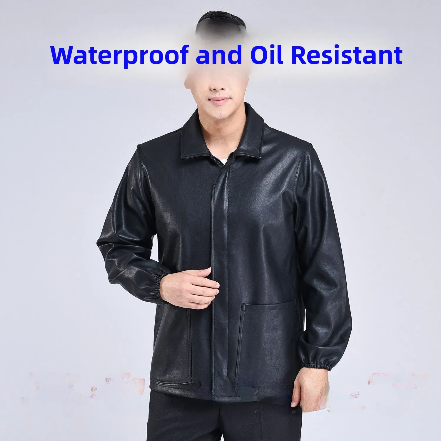 

Men's ort Leather Jaet Waterproof Oil Resistant Car Wa Diwaing PU Apron ort Workwear for Aquaculture And Auto Repair