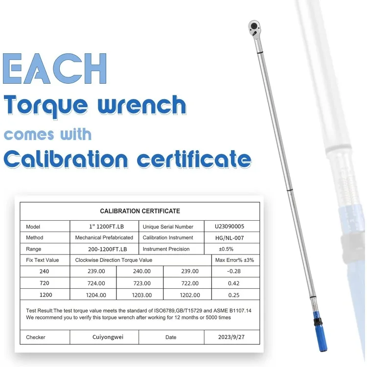 1-Inch Drive Click Torque Wrench, Dual-Direction Click Professional Torque Wrench 200-1200FT.LB/271-1356.7N.M, Dual Range