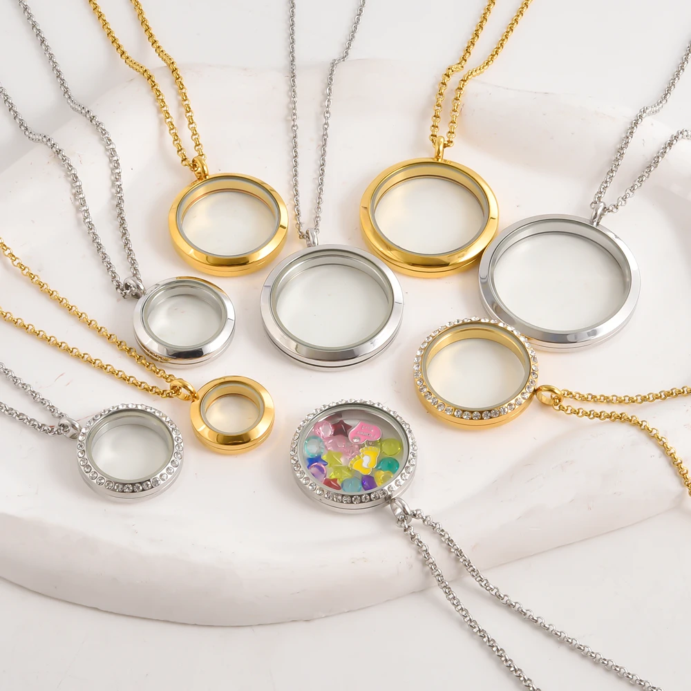 1Pc 20-40mm Stainless Steel Glass Coin Bezel Locket Pendant Necklaces Round Memory Cremation Urn Medaillon Trendy Collar Jewelry