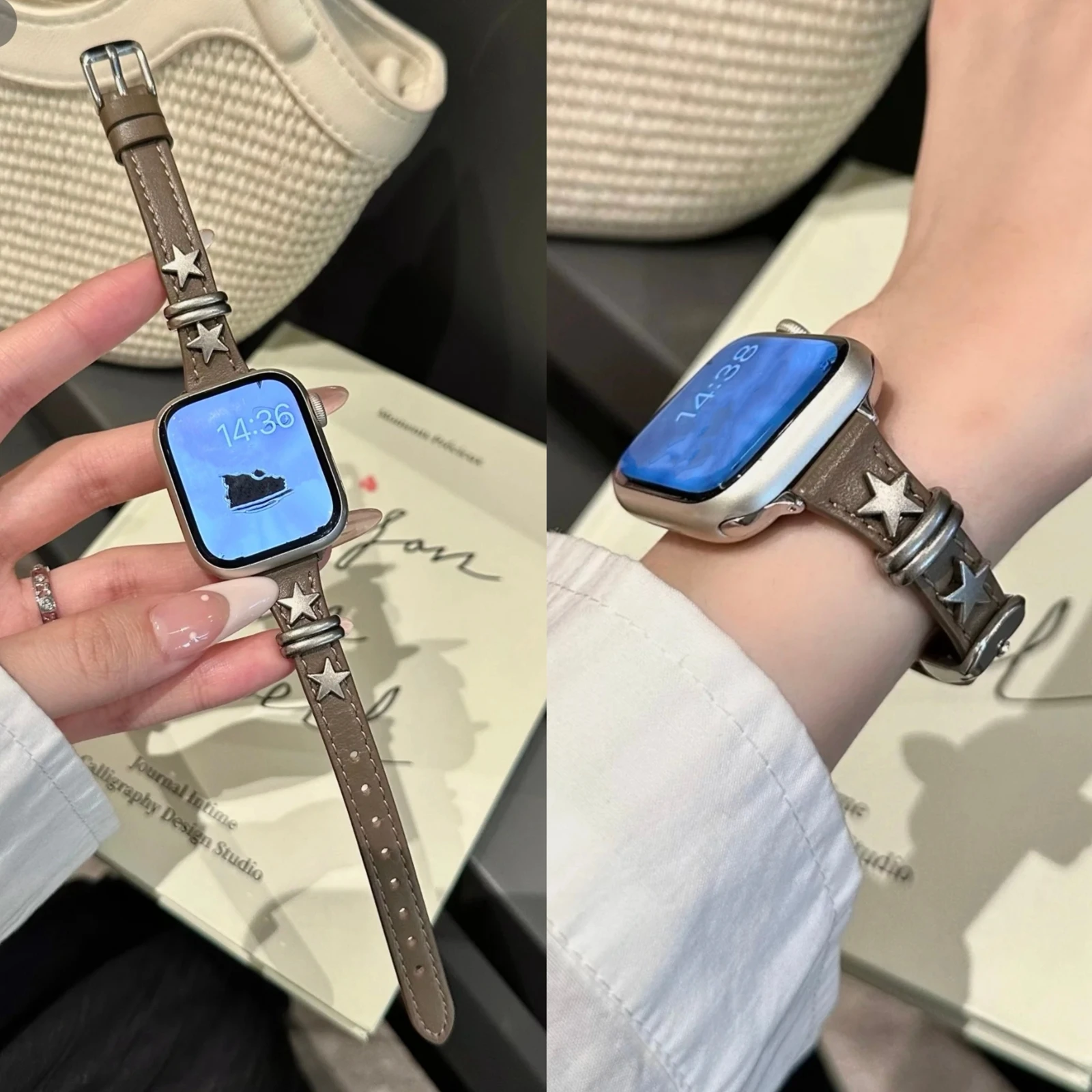 Leather Loop Correa for Apple Watch Band Women Star 11/10/9/8/7/6/5/4/3/2/1 SE 38mm 40mm 41mm 42mm 44mm 45mm 46mm 49mm Strap image 3