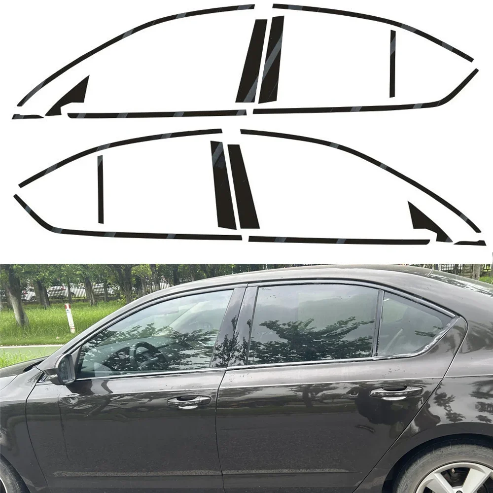 For Skoda Octavia 2015-2019 Sedan Window Chrome Delete Blackout ABC Pillars Glossy Black Stickers