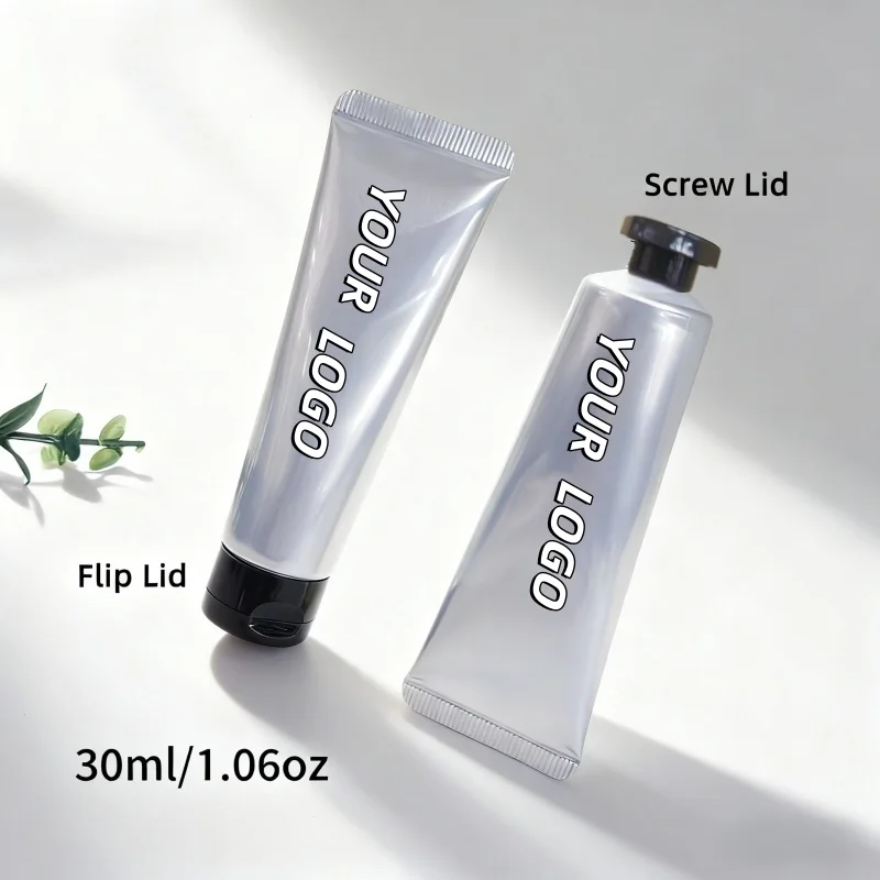 【شعار مخصص】50 قطعة 30 جرام غطاء مثمن أسود مخصص غطاء الوجه الفضة الألومنيوم والبلاستيك أنبوب مواد تغليف مستحضرات التجميل