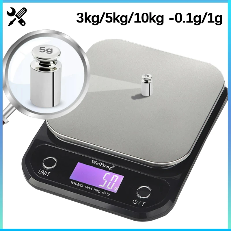 Electronic Digital Kitchen Scale High Accuracy Stainless Steel 3kg/5kg/10kg 0.1g/1g Weighing Scale with Backight for Cooking