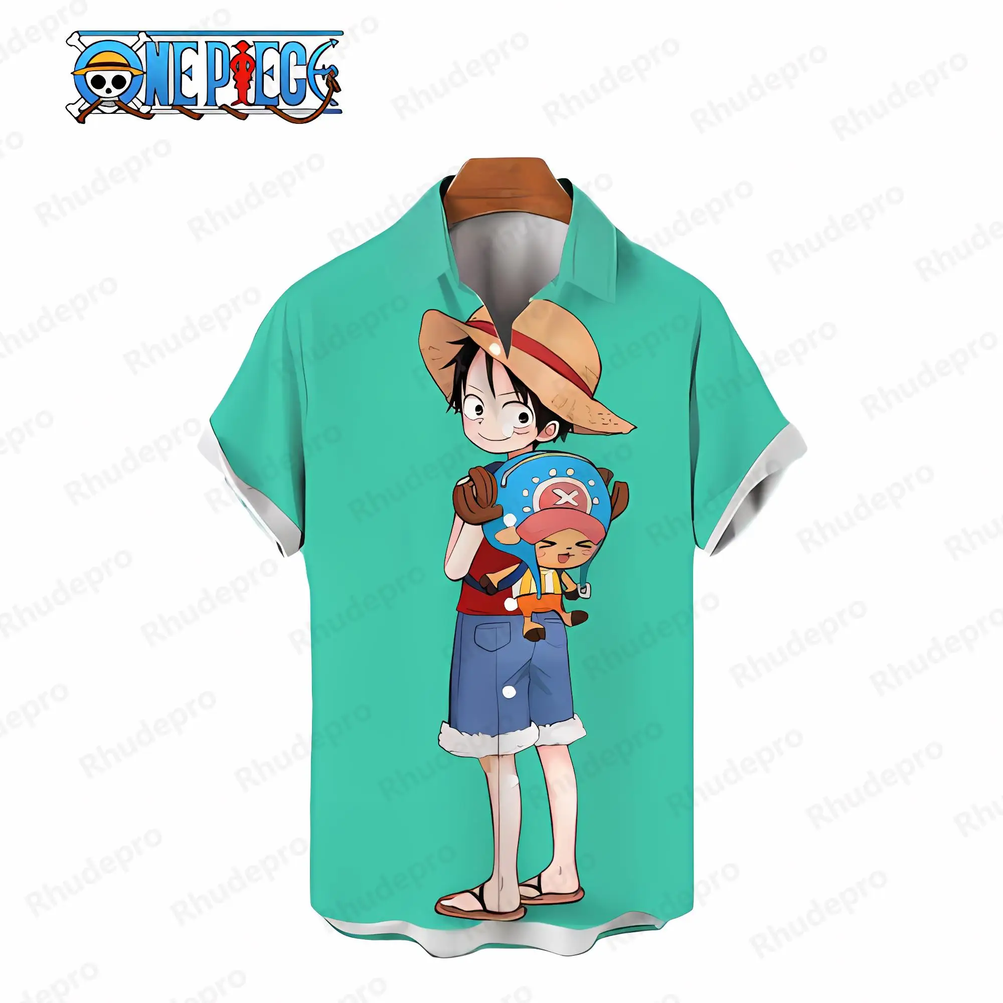 Blouse Fashion Monkey D Luffy Shirts and Blouses Y2k One Piece Tops Anime Men Mens Clothes Short Sleeve Elegant Shirt Oversized