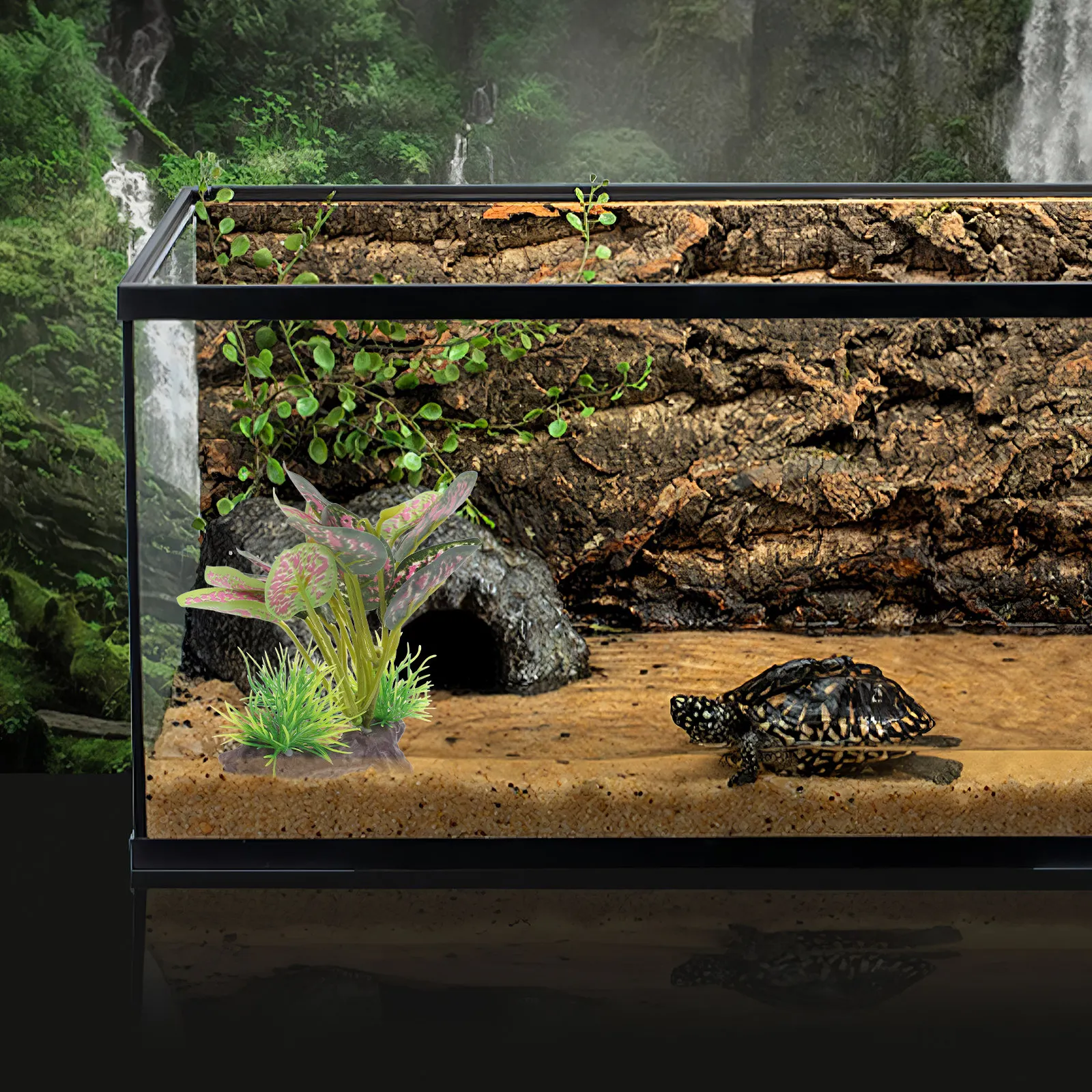 Artificial Habitat Reptile Plant Decoration Safe Resin Vivid Bright Color Fake Plant for Terrarium Reptile Box Decor Aquarium