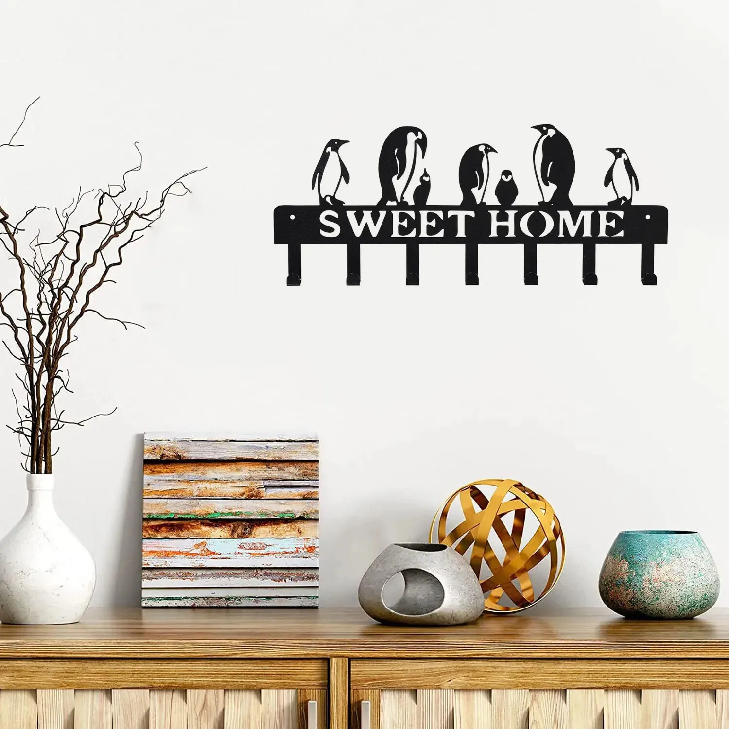 1pc Creative Penguin Hook Keychain Balcony Wall Mounted Black Coat Rack Doorway, Key Hanger Style Homes - Iron Wall Key rack