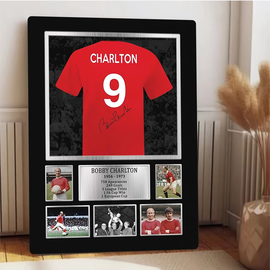 بوبي تشارلتون توقيع مانشستر يونايتد رقم 9 ملصق معدني أسطوري لحظات البطولة المهنية القابلة للجمع