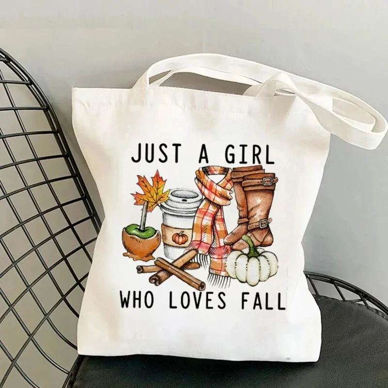 Pumpkin Women Shoulder Bags Just A Girl Who Loves Printed Shopper Canvas Bag Harajuku Female Tote Handbag Fashion Girl Handbags