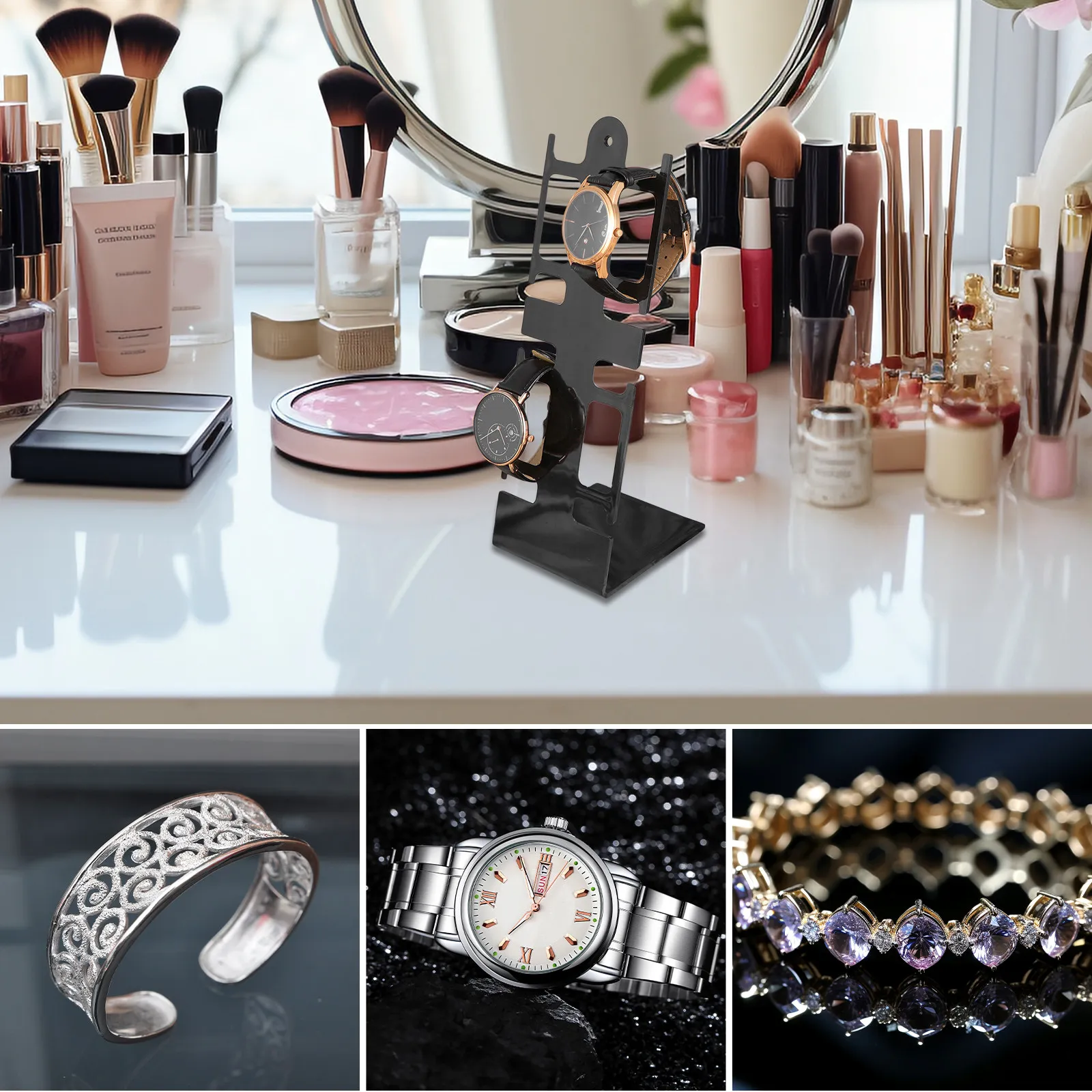 

4Pcs Acrylic Watch Display Holder Modern Transparent Stand for Watches Bracelets Wrist Chains Retail Jewelry Store Presentation