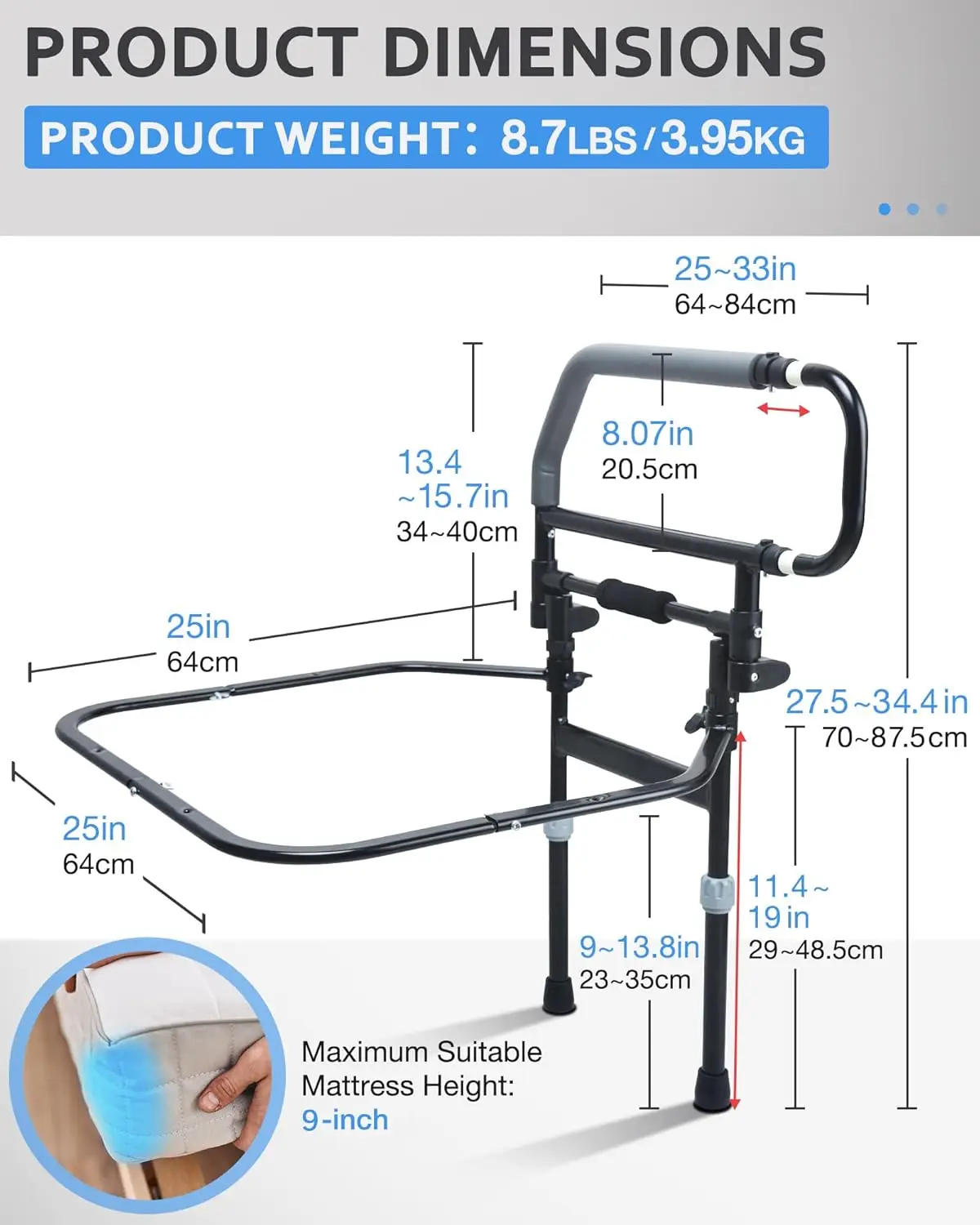 Heavy Duty Bed Rail for Senior & Elderly and People Falling Out of Bed - Bed Assist Handle