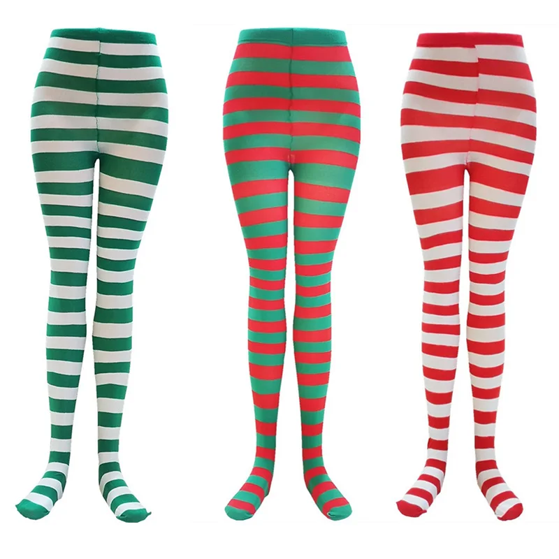 

Goth Punk Women Rainbow Striped Pantyhose High Waist Elastic Slim Tights Halloween Christmas Cosplay Party Club Legwear