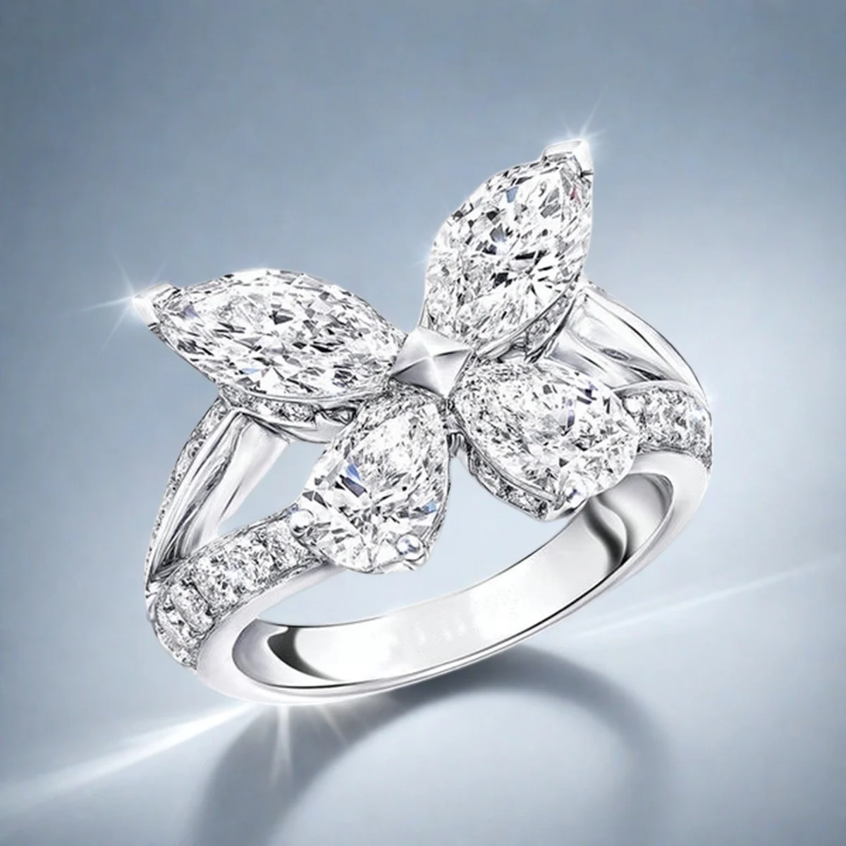 

Butterfly Transformation Light Xu Platinum Full Diamond Butterfly Ring s925 Banquet Date Stacked Artifact Light Luxury Niche